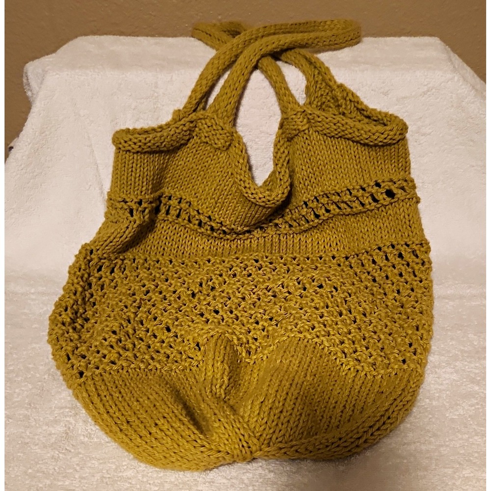 Women's Olive Green Crochet Tote Bag Double Handles